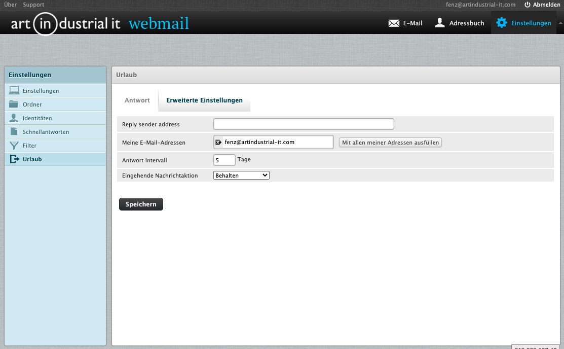 Abwesenheitsnotiz Webmail Erweiterte Einstellungen