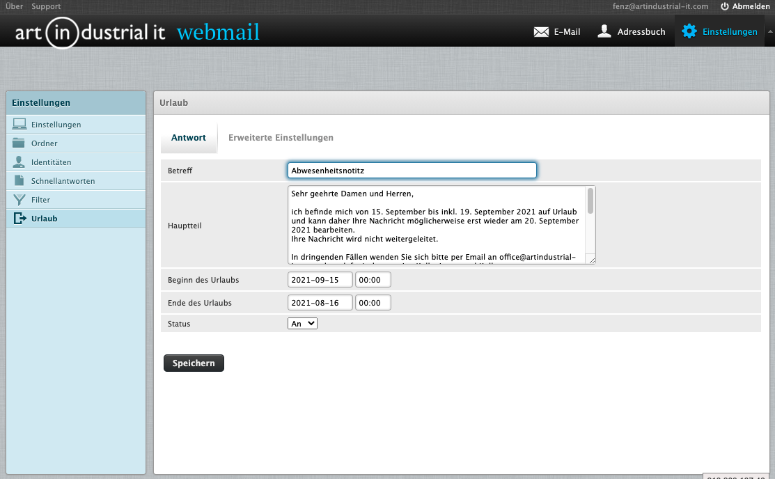 Abwesenheitsnotiz Webmail